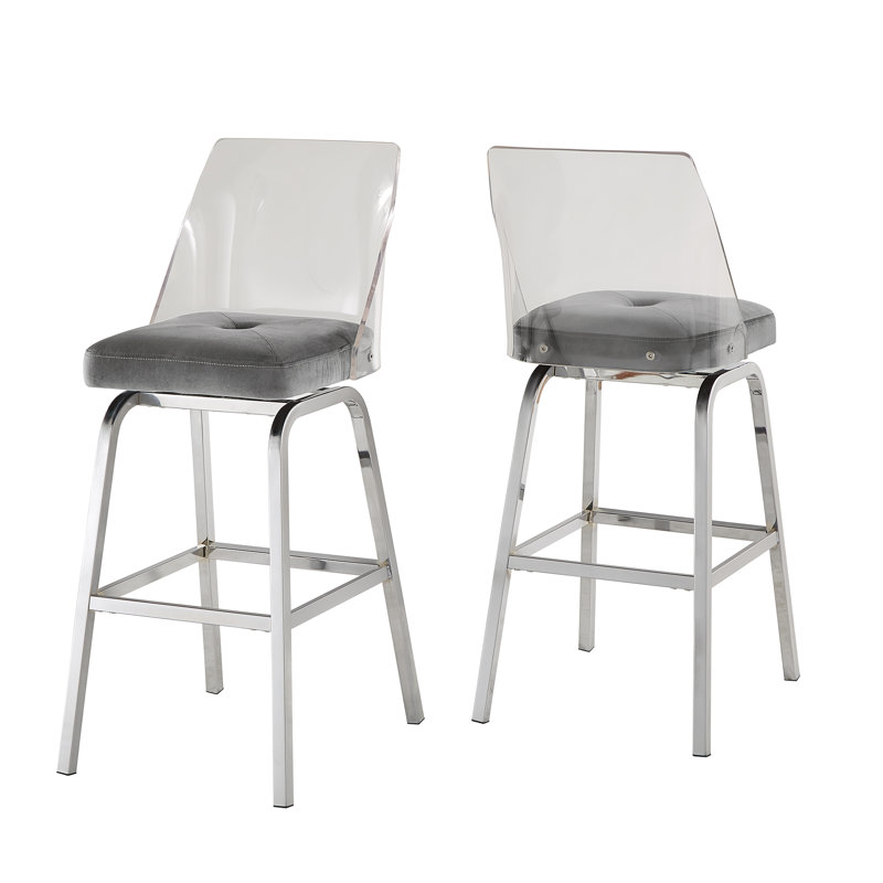 Tabouret de bar et de comptoir pivotant Milica, Tabouret de bar (siège d'une hauteur de 29 po), Bleu acier, Métal chromé