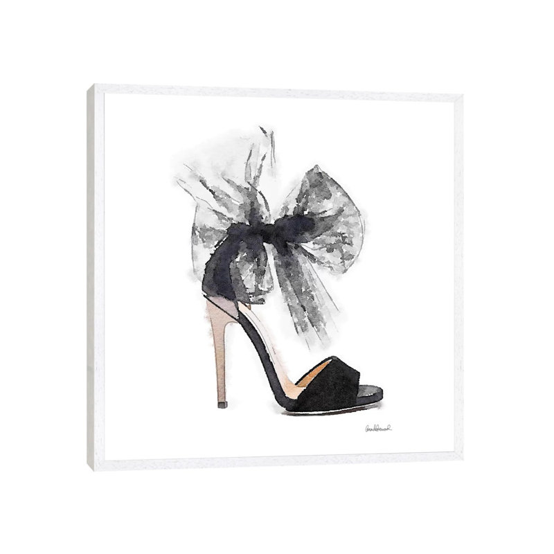Fashion Shoe In Black Sheer, Square by Amanda Greenwood - Painting on Canvas, White Framed Canvas, 45.72 cm H x 45.72 cm W