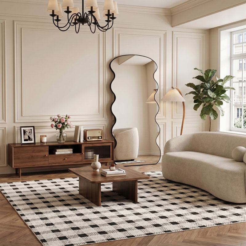 Miroir surdimensionné arqué en métal surdimensionné, Noir, 78 po x 38 po