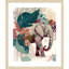 «Bright Tropics Elephant» par Fab Funky, impression sur bois encadrée-1865529680