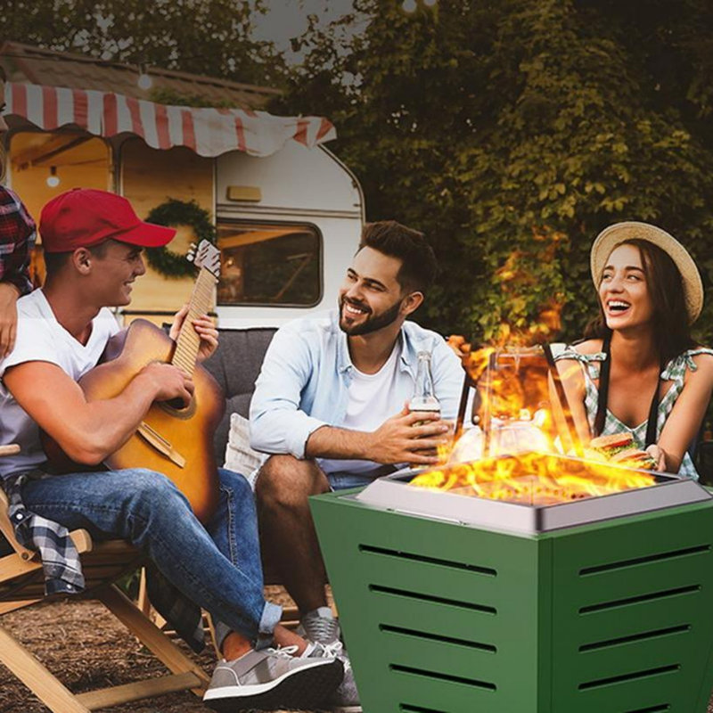 Foyer d'extérieur au feu de bois sans fumée en acier inoxydable, portatif, avec plateau à cendres coulissant et poignées