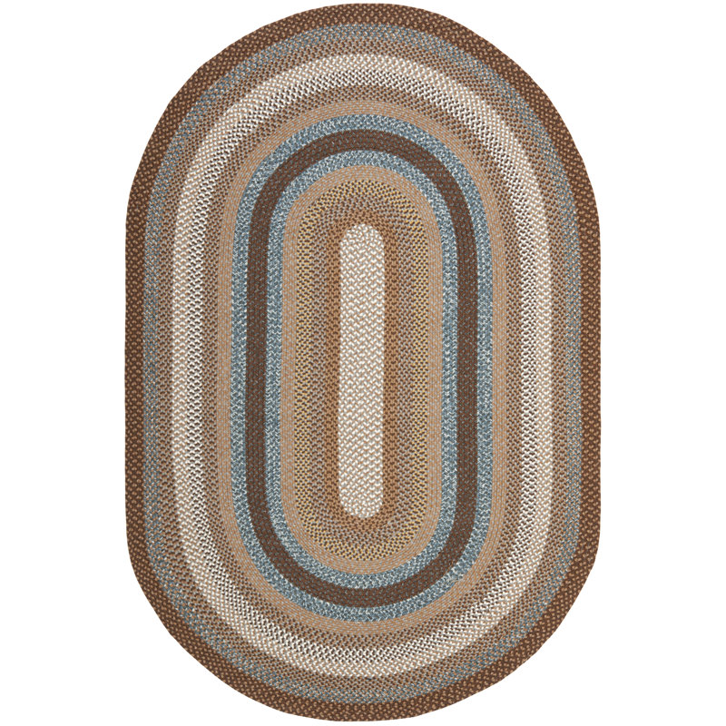 Liptak Geometric Hand-Braided Brown Area Rug, Oval 7' x 10'