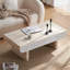 Table basse moderne Mid-Century avec plateau en faux marbre et tiroir cannelé, finition brune