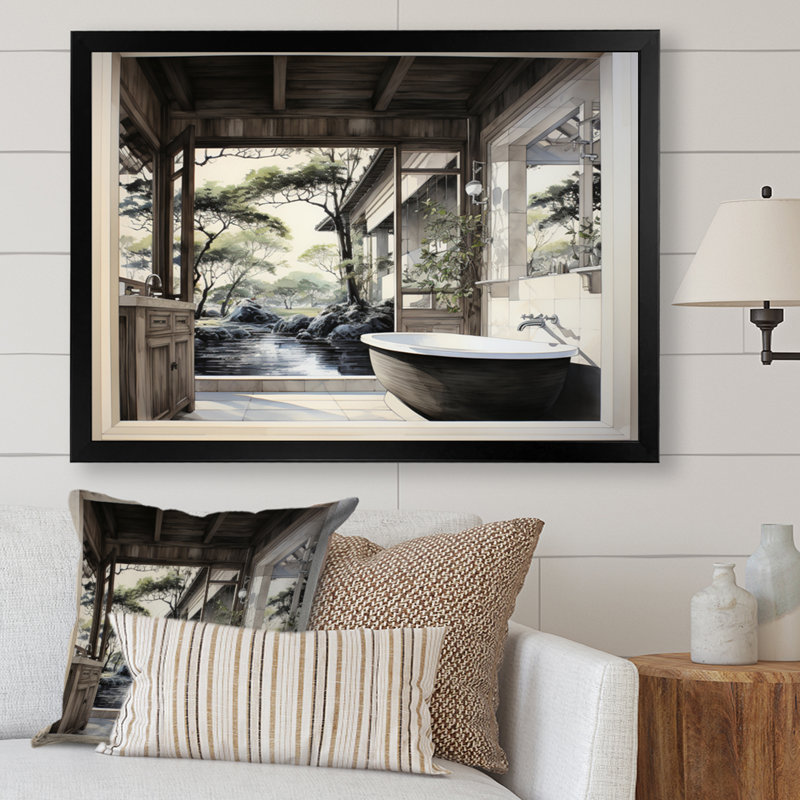 Salle de bain contemporaine Zen III - imprimé, H 34 po x l 44 po x P 1,5 po, Cadre photo noir