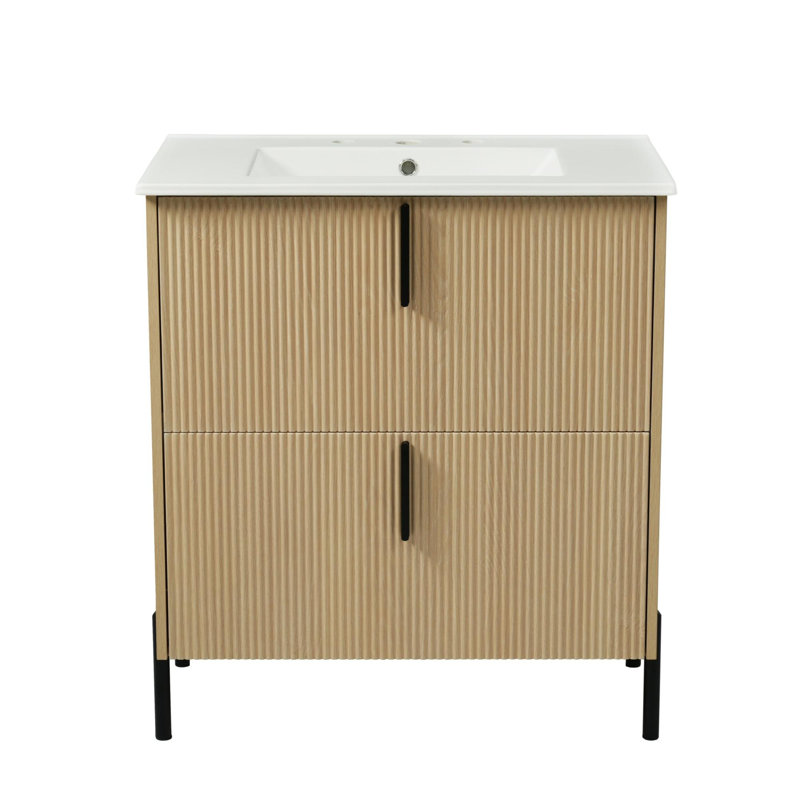 Meuble-lavabo à rainure sculpté à la main, Naturel