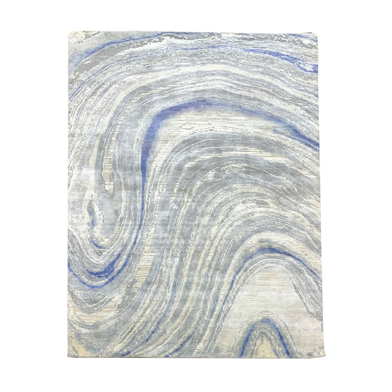Tapis gris / bleu / ivoire de haute qualité noué à la main Canterbury, Rectangle 8 pi x 10 pi