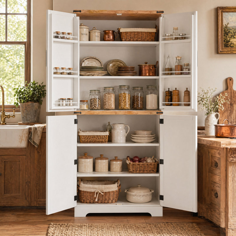 72" Kitchen Pantry Cabinets With Barn Doors And Spice Racks