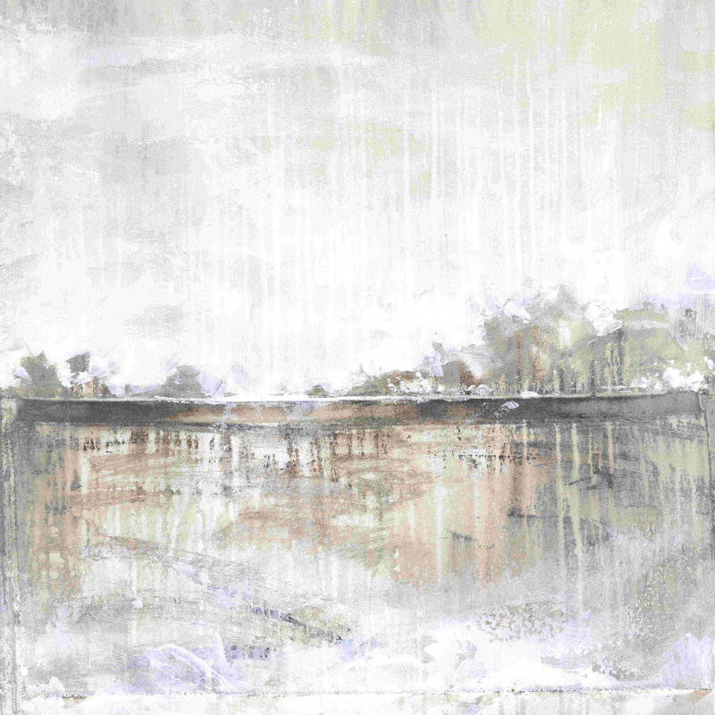 «Square Landscape White Drips» - peinture sur toile tendue, H 12 po x l 12 po