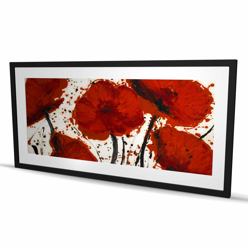 «Abstract Paint Splash Red Flowers», reproduction d'art moderne encadrée, Noir