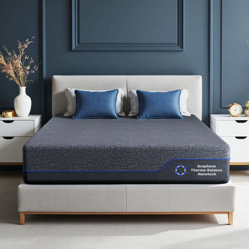 12" Queen Memory Foam Mattress with Graphene Fabric Cover, Medium-Firm Support, Cooling Gel Layers, Pressure Relief & Motion Isolation, Fiberglass-Free, CertiPUR-US Certified