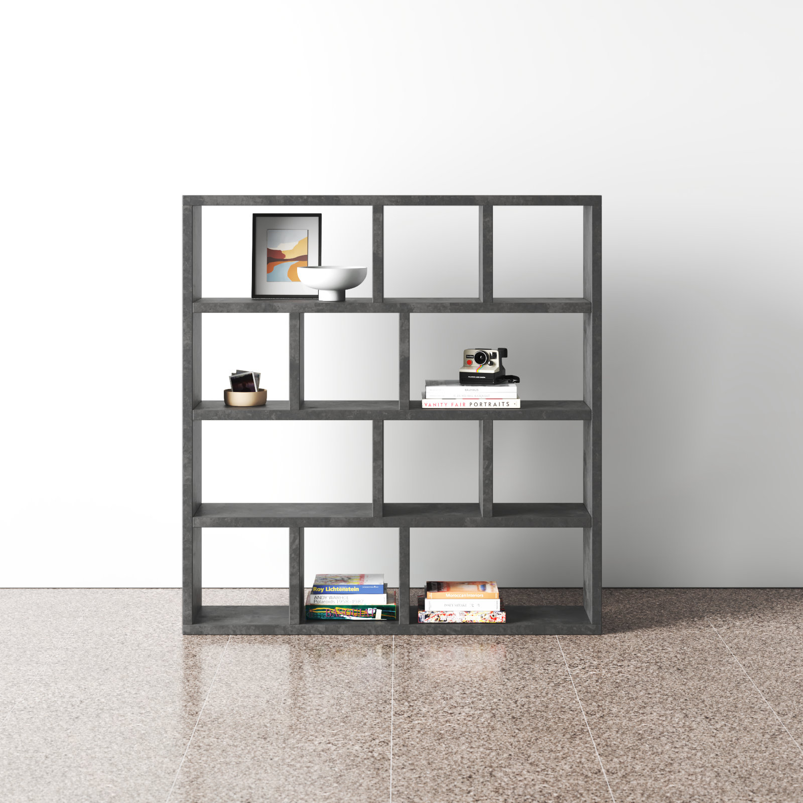 Stetson Manufactured Wood Bookcase , Concrete Gray, (4 Shelves) 63" H x 59" W x 13" D