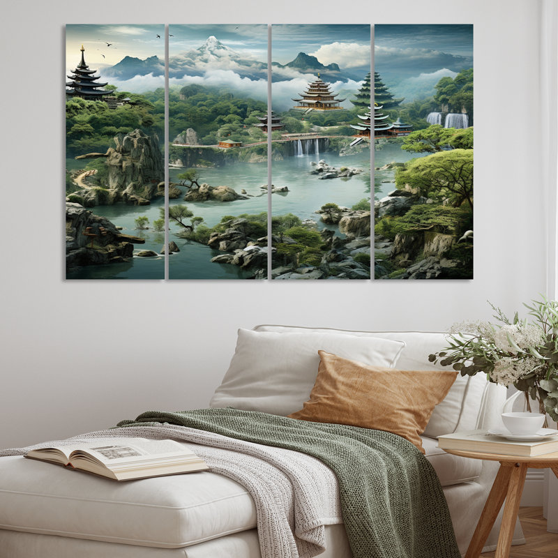Gulara - art mural asiatique sur toile - 4 panneaux