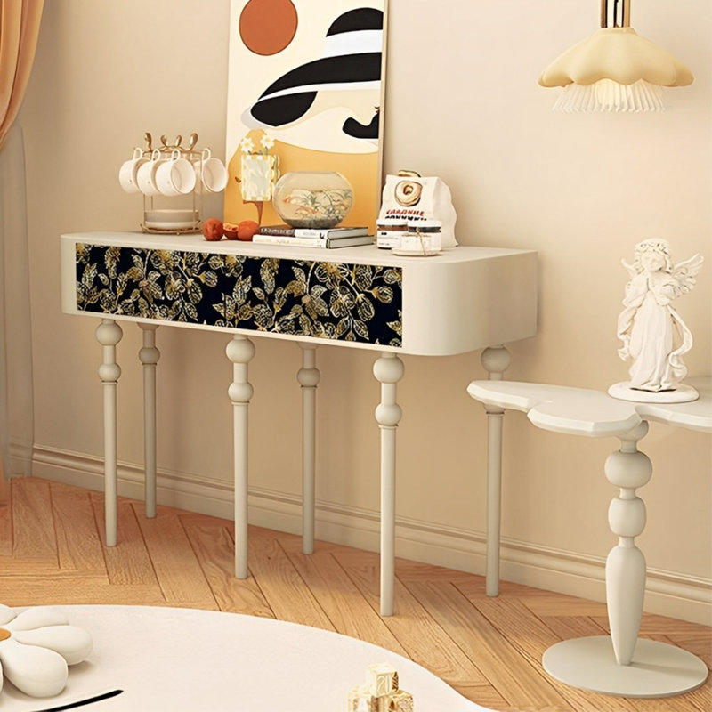 Retro Elegant Console Table with 2 Drawers, White