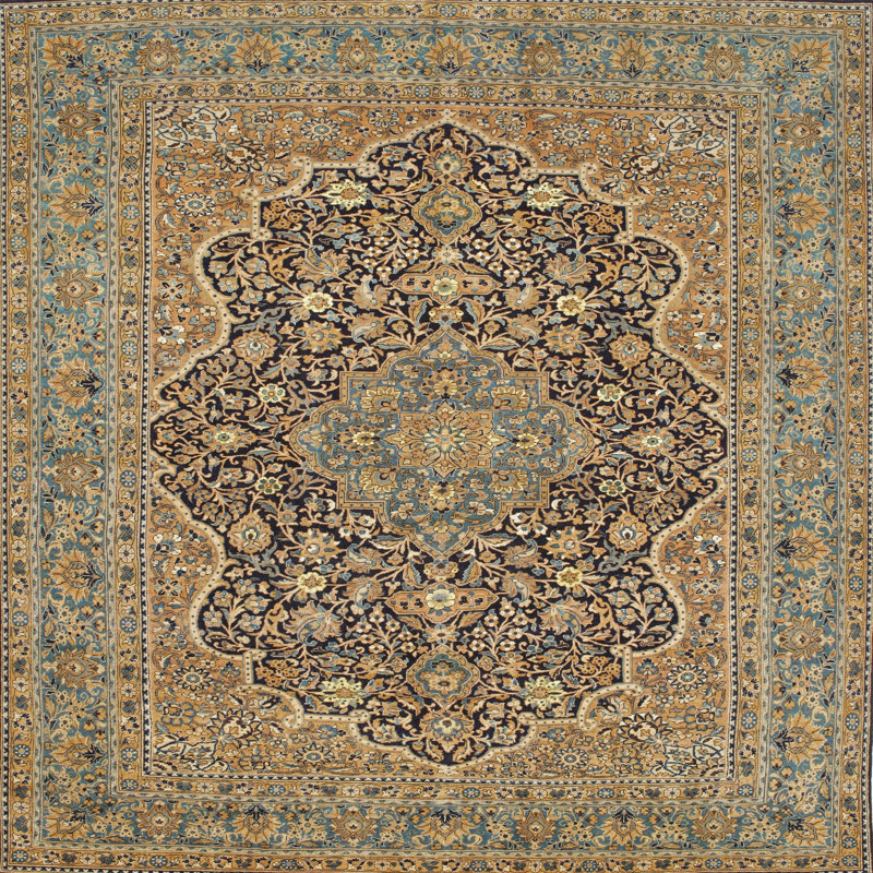 Tapis traditionnel brun / noir / vert, Carré 7 pi