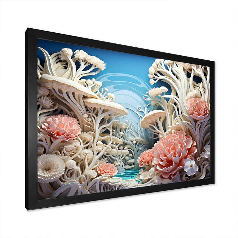 «Coral Sea Anemon Collage», art mural sur toile plage et océan, Cadre simple noir, H 12 po x l 20 po x P 1 po