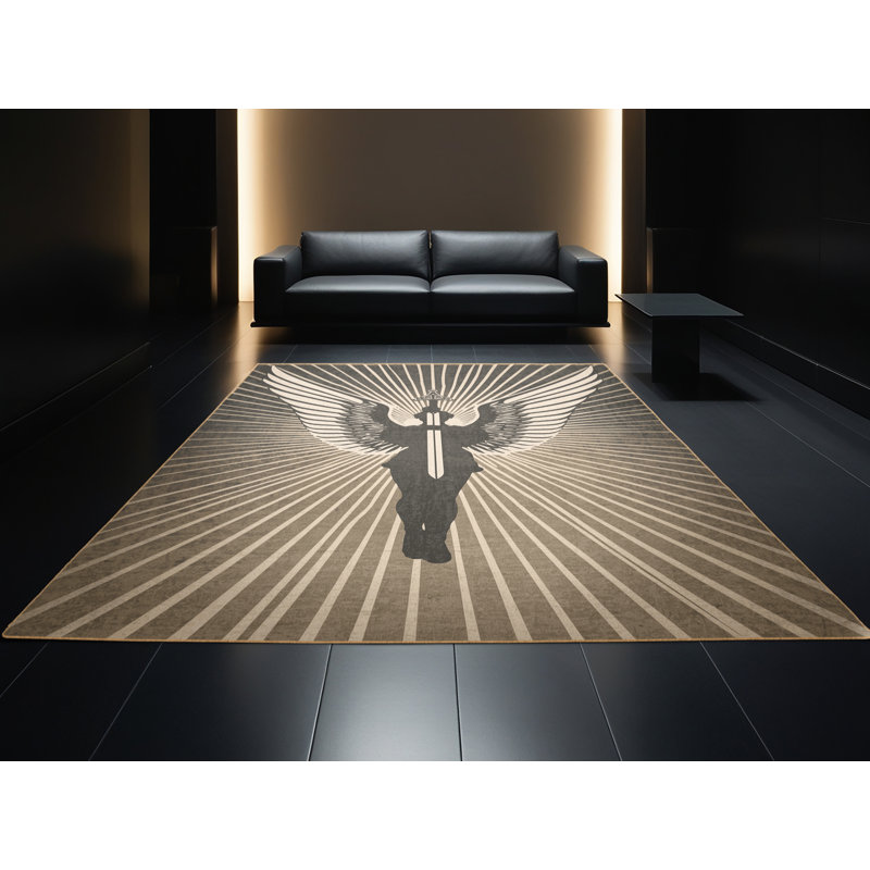 Tapis luxueux lavable à la machine Fillmore Angelic Warrior Sword, 7 x 10