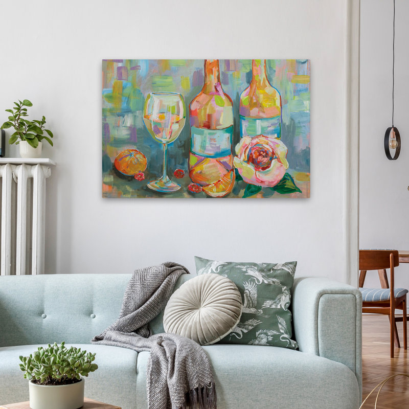 Blue And Coral Blush Art, 24" H x 36" W