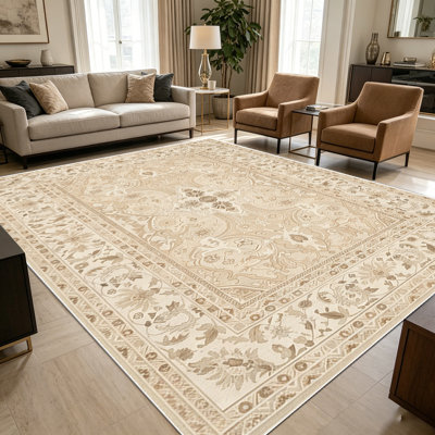 Tapis de campagne persan neutre et floral de 1 pièce pour le salon, doux et confortable, convenant à toutes les saisons, facile à entretenir, lavable à la machine, tapis de dessous de table convenant à la salle à manger, à la chambre à coucher, au