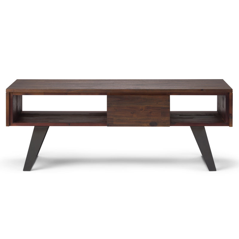 Lowry 48"W Solid Acacia Wood and Metal Modern Industrial Coffee Table with Drawers and Open Storage, Brown, Brown
