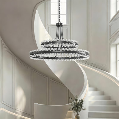 Jackeline 20 - Light 38" Matte Black Modern Luxury Crystal Chandelier For Dining Room Or Living Room