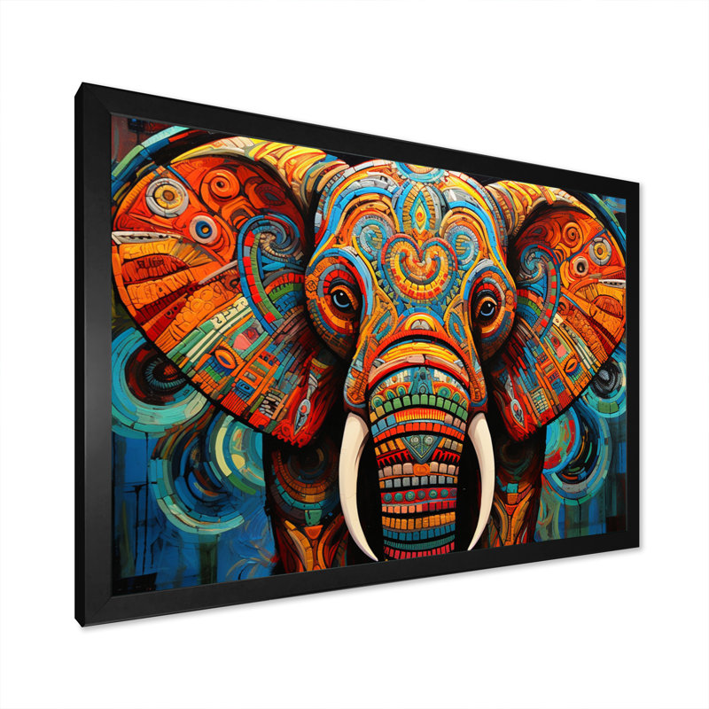 Éléphant Tribal Majesty - Éléphant, art mural, H 16 po x l 32 po x P 1 po, Cadre photo noir