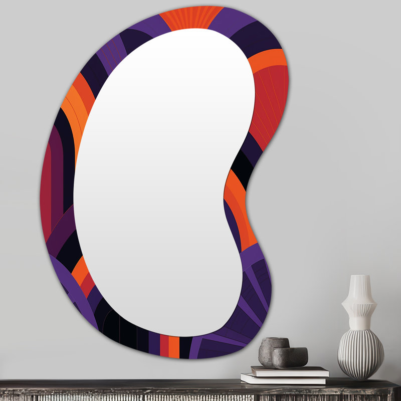 Ericca Abstract Waves Retro Purple Orange - Shapes Irregular Shape Mirror, Purple Asymmetrical Decorative Wall Mirror, Printed Metal Art
