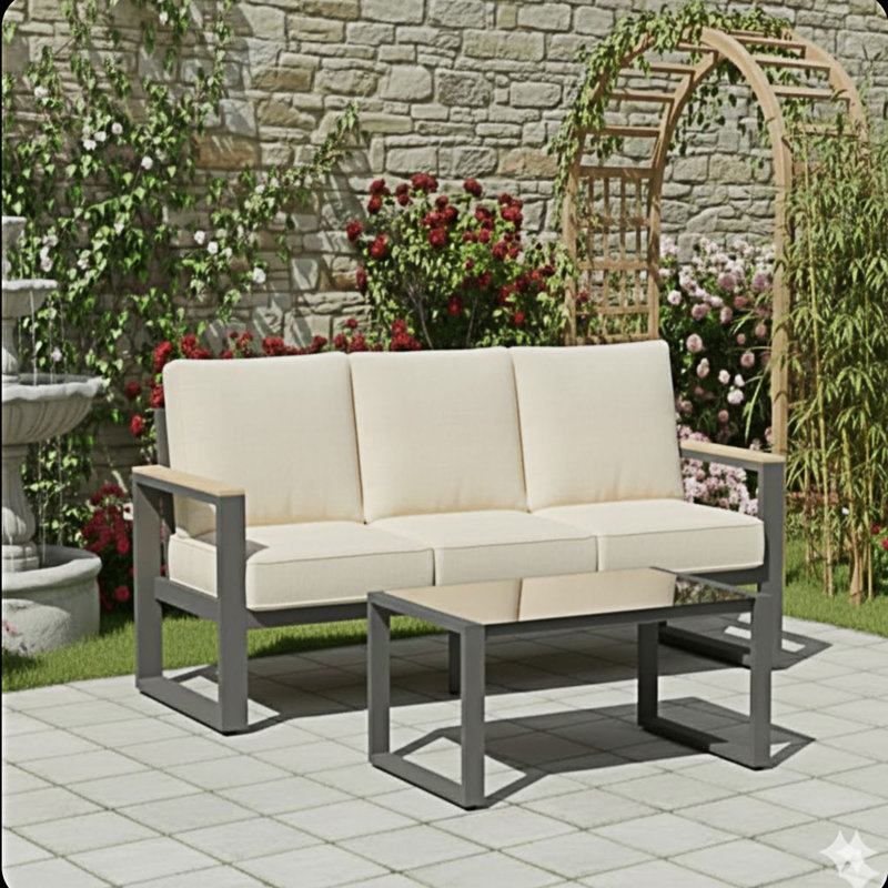 2-Piece Outdoor Sofa Couch Set, Beige