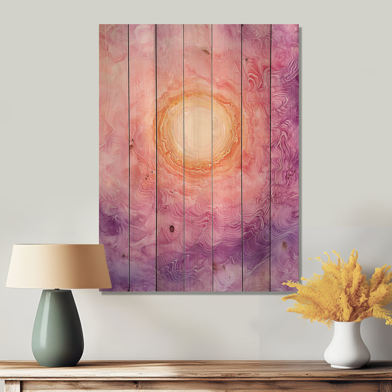 Tourbillon radiant du soleil - Astronomie, impression sur bois jaune sur bois de pin naturel, H 20 po x l 10 po