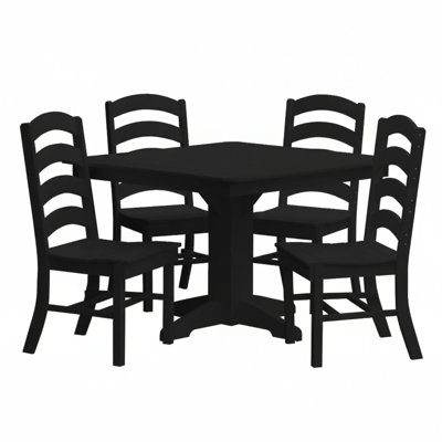  Poly Composite Josie 5-Piece Dining Set with Square Table, Black
