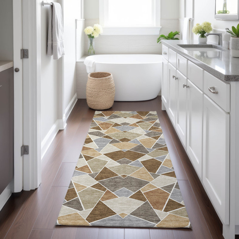 Machine Washable Indoor/Outdoor Chantille ACN2504 Geometric Rug, Runner 2'3" x 7'6", Chocolate
