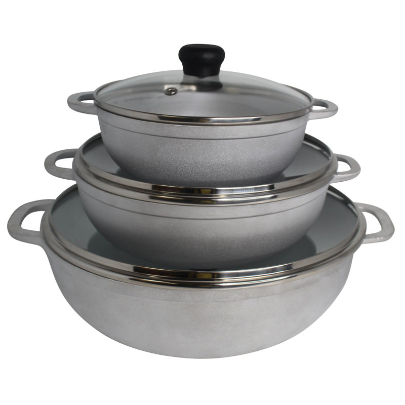 Imusa 1.5, 2.5, And 5.2 Qt 3pc Basic Caldero Set With Glass Lid