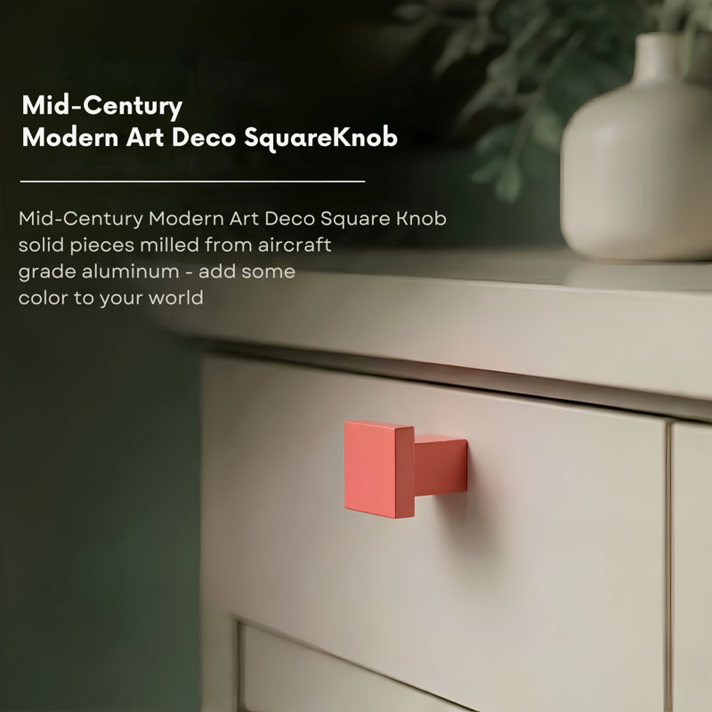 ROUS Hardware Art Deco Square Knob, Blush (Pink)