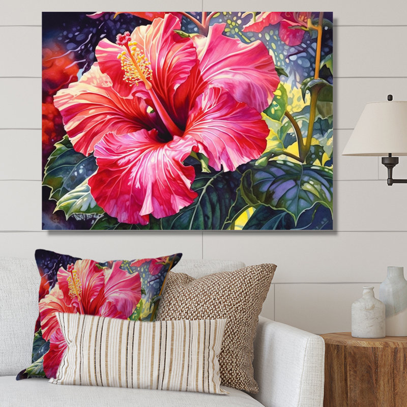 Hibiscus rouge tropical harmonie II, H 34 po x l 44 po x P 1 po, Toile tendue