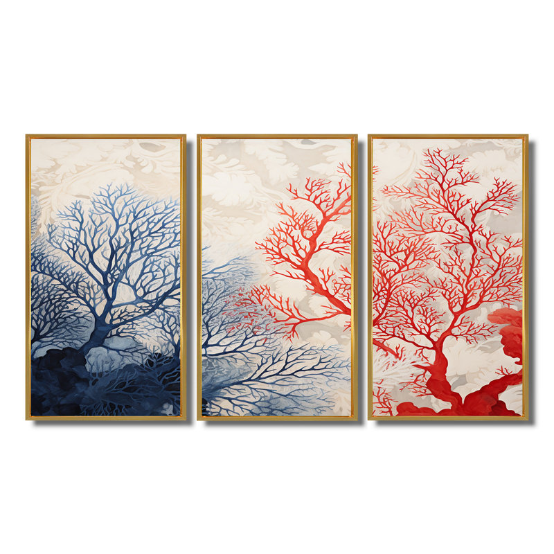 Rockett - ensemble d'art mural corail, Cadre flottant doré, H 28 po x l 36 po x P 1 po
