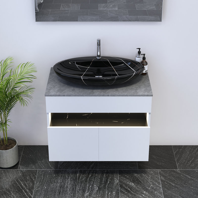 Meuble-lavabo simple 31,5 po avec comptoir Lieke, Noir, Béton