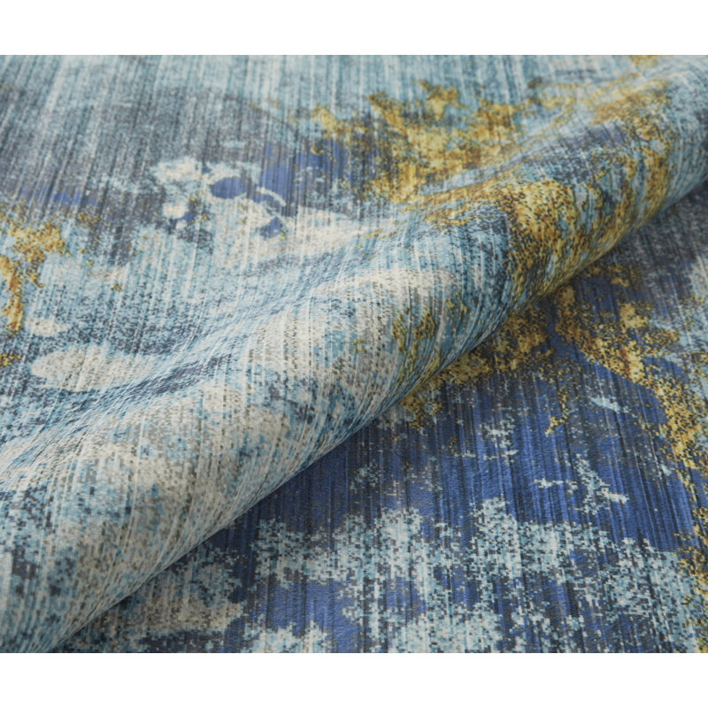 Lux Abstract Ultra soft Stain Guarded Blue/Grey/Gold Area Rug, Rectangle 200 x 290cm