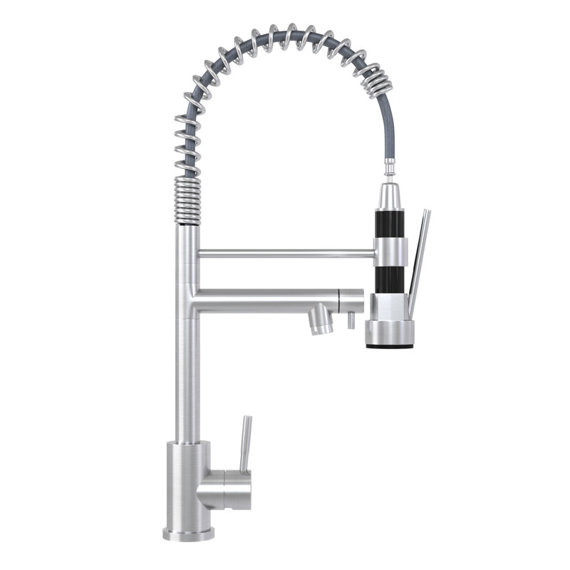 Robinet de lavabo 19 po - Nickel brossé, fabriqué en acier inoxydable 304 avec poignée simple et usage résidentiel avec des matériaux de qualité