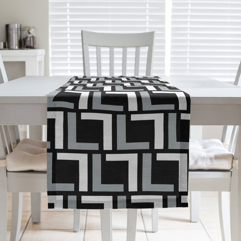 Chemin de table Carolina, 72 po x 16 po, Coton, Noir / argent / blanc 2
