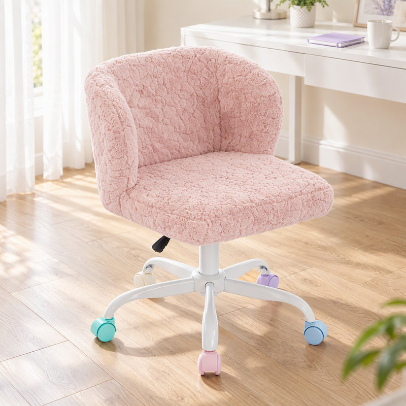 Chaise de bureau à domicile avec tissu en laine d'alpaga haut de gamme, Rose