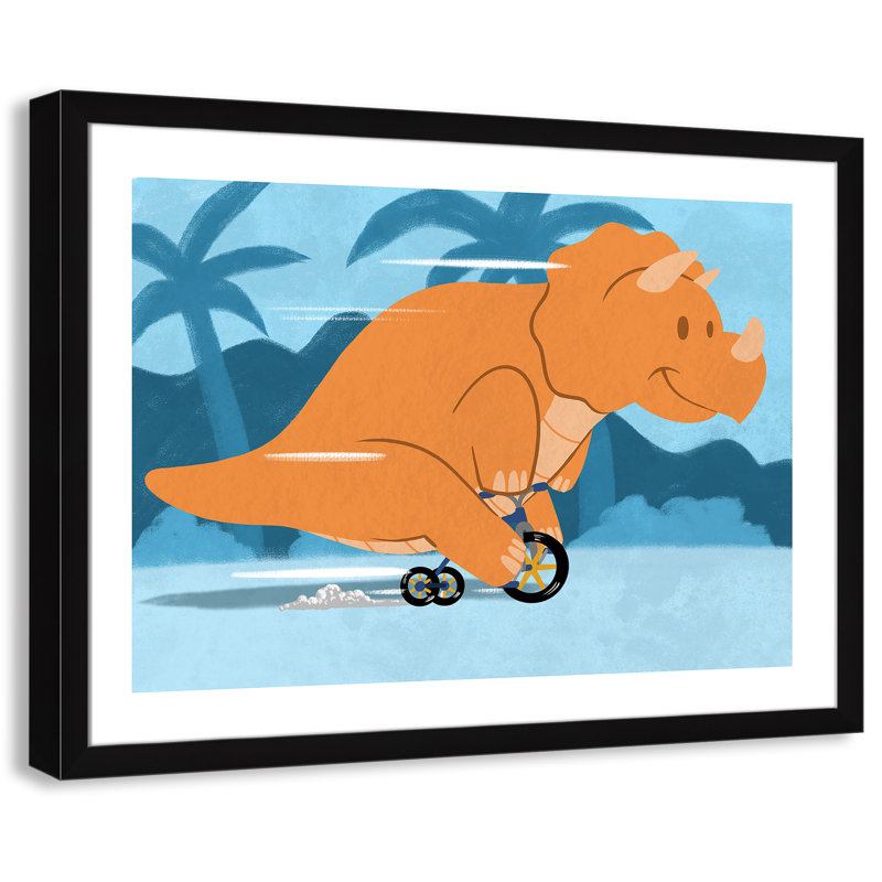 «Riding Dino 2», impression sur papier, H 24,5 po x l 34,5 po x P 0,6 po, Encadré plat noir