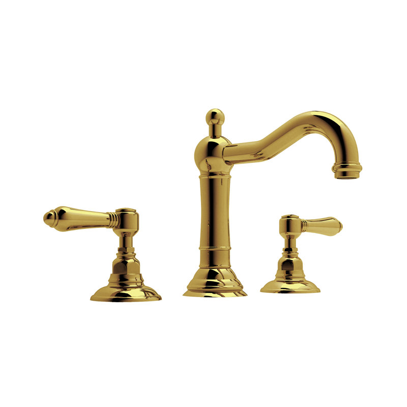 Acqui Widespread Bathroom Faucet with Drain Assembly, Unlacquered Brass, Lever