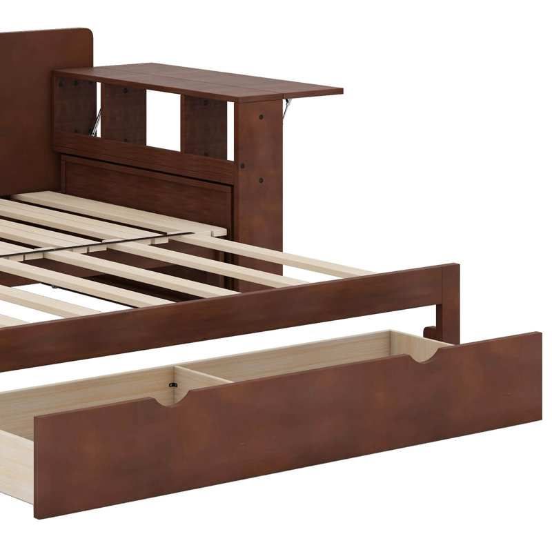 Full Size Daybed With Removable Desk, Storage Drawers And Hydraulic Side Table, Full/Double, Espresso