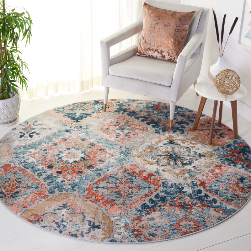 Tapis oriental bleu / rose Franek, Rond 6 pi 7 po