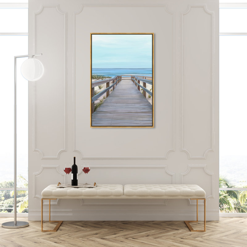 " Nautical And Coastal Beach With A View, Coastal Brown ", Gold Framed Canvas, 45" H x 30" W 