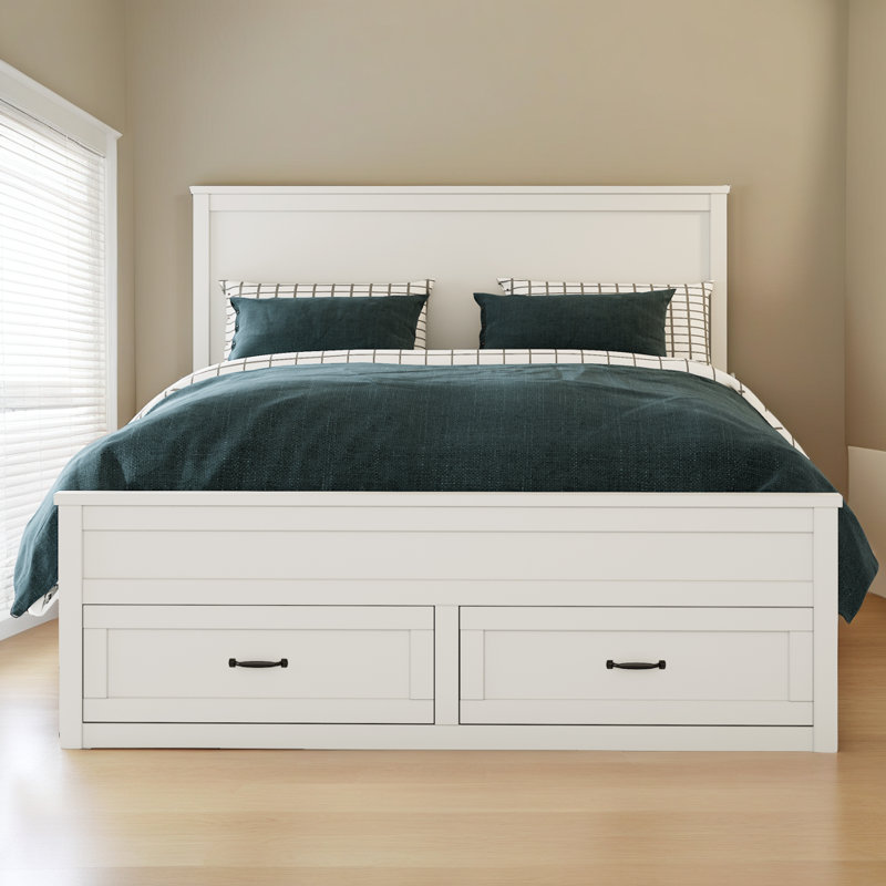 Grand lit avec rangement Seadrift - lit plateforme moderne en bois avec 6 tiroirs et une tête de lit haute, Blanc