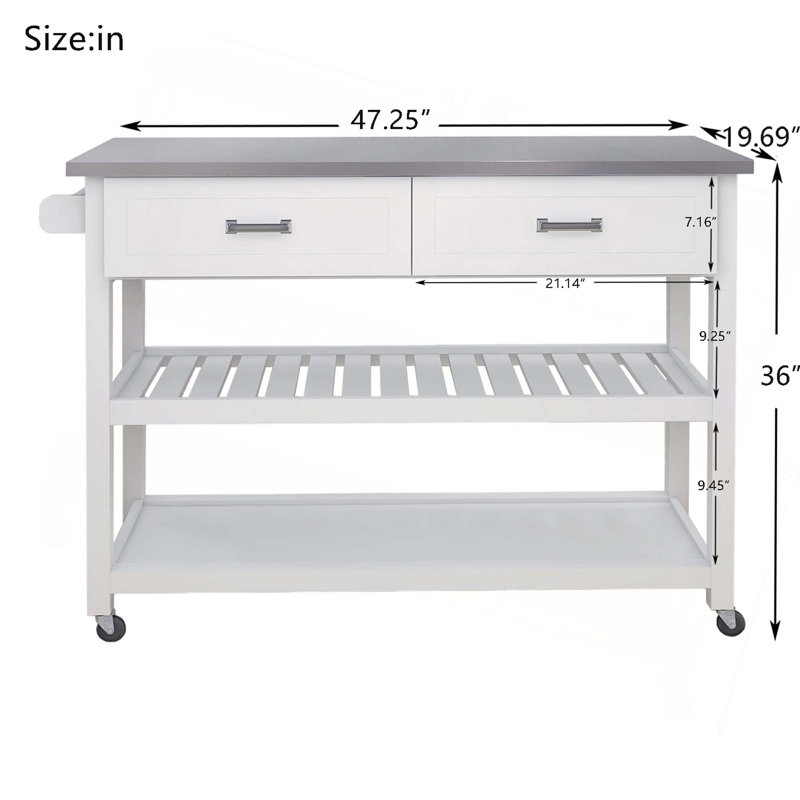Chariot de table Kicthen en acier inoxydable avec deux tiroirs