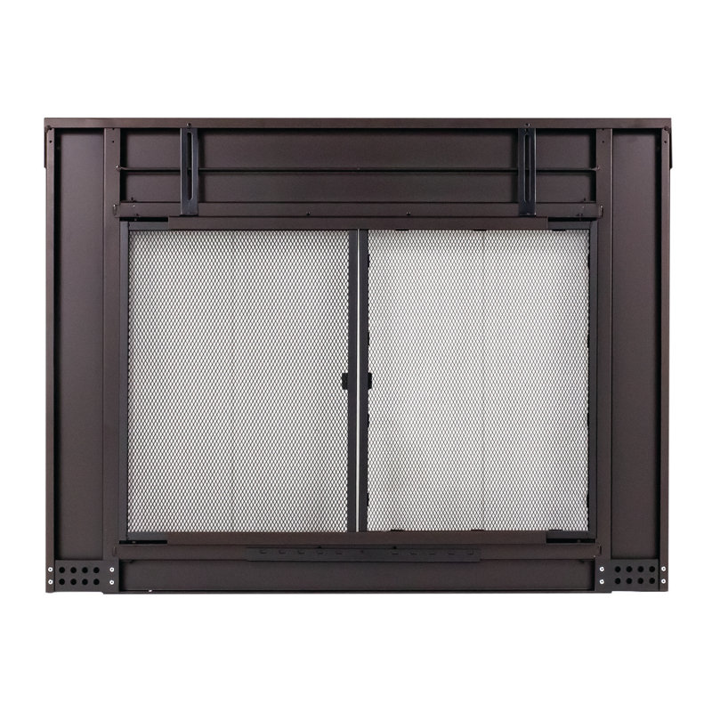 Portes de foyer en acier pliantes à deux panneaux Ablah, H 30 po x l 37,5 po x P 0,95 po, Bronze huilé