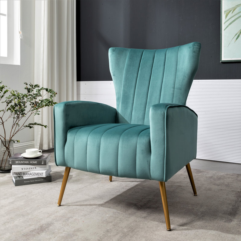 Fauteuil en velours à pieds en métal, Blue