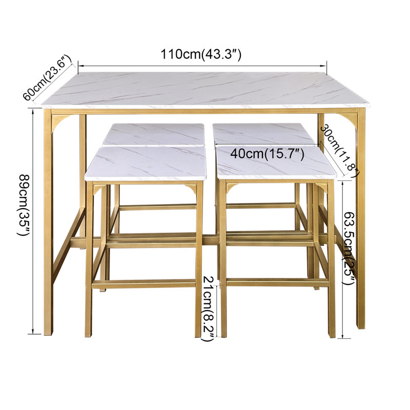 Majic 4 - Person Four Leg Dining Set, White, Gold