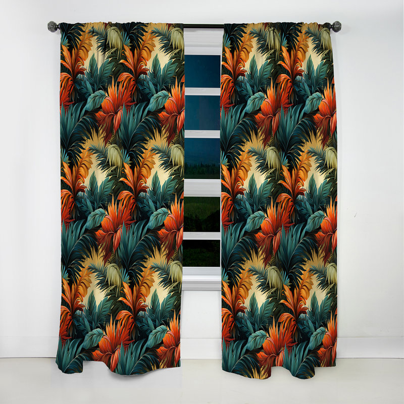 Paradise Palms Tropical Pattern - Floral Curtain - Blackout Floral Curtain - 1 Panels, 52" W x 95" L